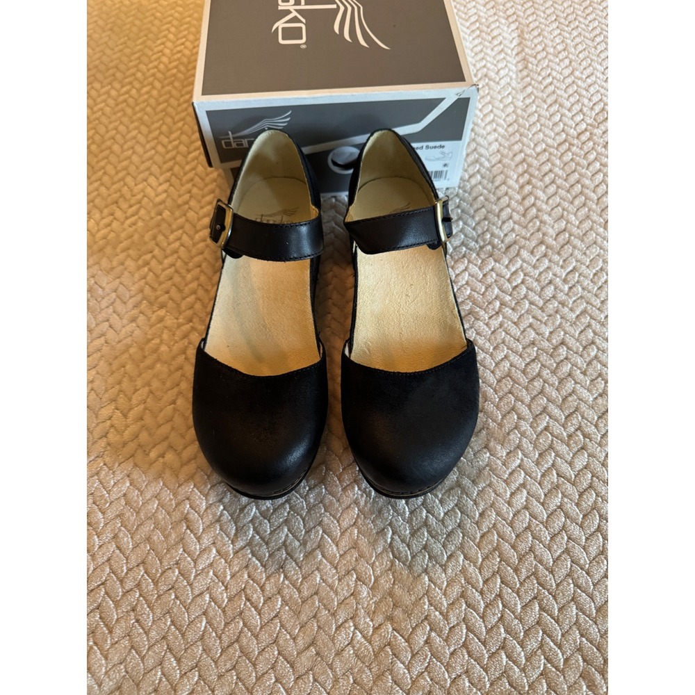 Dansko Mae Black Burnished Suede Mary Jane Clogs 9613-100200 Womens 38
